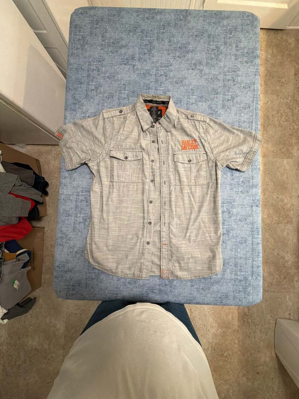 Harley Davidson Men's Gray Button-Up Short Sleeve Shirt Size L